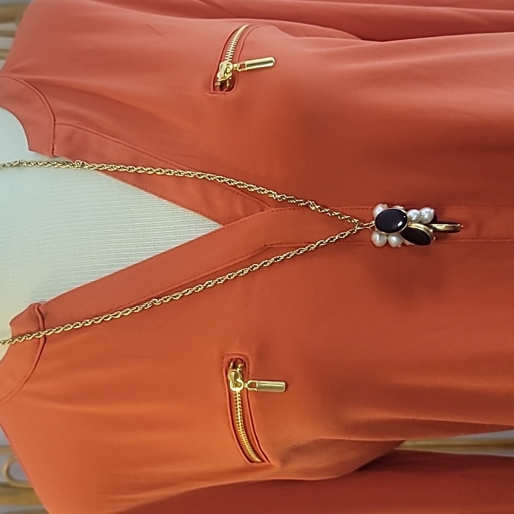 INC International Concepts orange gold zipper pockets long sleeve dress shirt - Picture 3 of 11